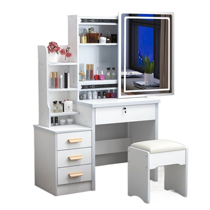 Table de toilette de luxe avec miroir coulissant éclairé par LED et panneau en bois durable, mobilier de chambre à coucher pour femmes - Product Image 1