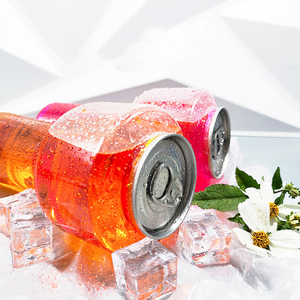 Bouteille de boisson transparente en PET avec bouchon en aluminium, couleur rose-orange, forme cylindrique, pour l'emballage des boissons - Product Image 5