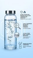 Bouteille d'eau en verre borosilicate transparent de 24 oz avec couvercle en acier inoxydable, gourde de sport étanche à large ouverture pour eau gazeuse