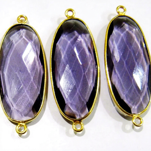 Connecteurs Briolette en Améthyste Forme Ovale 14x30mm, Breloques à Double Boucle en Quartz Hydro - Product Image 1