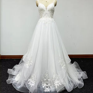 2025 nuevo personalizado elegante cuello pico espalda descubierta nupcial A-line vestido <span class=keywords><strong>de</strong></span> novia bordado vestido <span class=keywords><strong>de</strong></span> novia para <span class=keywords><strong>boda</strong></span> <span class=keywords><strong>Civil</strong></span> Simple - Product Image 1