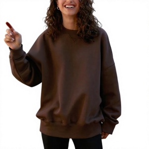 Oversized Heavyweight 300 GSM <b>Women</b> Sweatshirt Custom Logo 100% Cotton Brushed Fleece Material Long Sleeve Crew Neck Pullover - Product Image 4