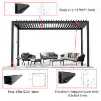Pergola à lames orientables en aluminium à ouverture manuelle, avec design imperméable et ventilé, taille 3*4m, pour utilisation en extérieur dans le jardin