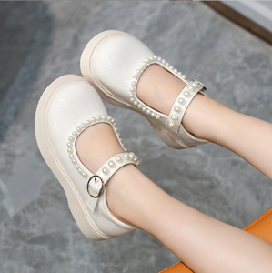 Chaussures habillées en cuir PU noir clair à bout rond et à enfiler pour bébés filles, style princesse Mary Jane - Product Image 5