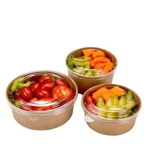 Tek kullanımlık kağıt kraft/beyaz özel logo baskı salata kasesi konteyner için kapaklı bardak salata gıda