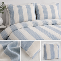 Ensemble de literie 3 pièces en coton 100% rayé chambray naturel, housse de couette avec taies d'oreiller, textile de maison pour chambre à coucher, vente en gros
