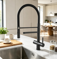 Robinet de cuisine moderne noir mat 5 voies avec douchette extractible 5 en 1, robinet distributeur d'eau pétillante et de soda