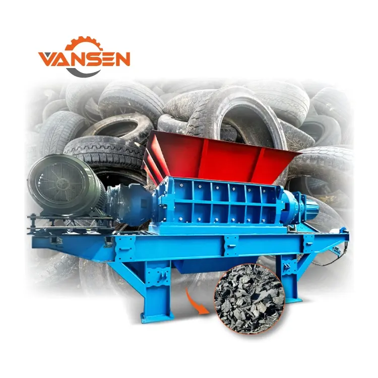 Used car motorcycle Tyre recycling waste rubber tires products crushing double shaft shredder machine for sale