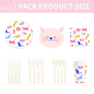 Ensemble de vaisselle pour fête d'anniversaire sur le thème du chat rose mignon DAMAI, comprenant des assiettes et des gobelets en papier avec modèle de chat pour la décoration de table de fête pour chats - Product Image 3