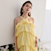 Robe légère en mousseline de soie pour femme, style licou, jupe asymétrique à volants, personnalisable OEM, pour voyage et décontracté, vente en gros