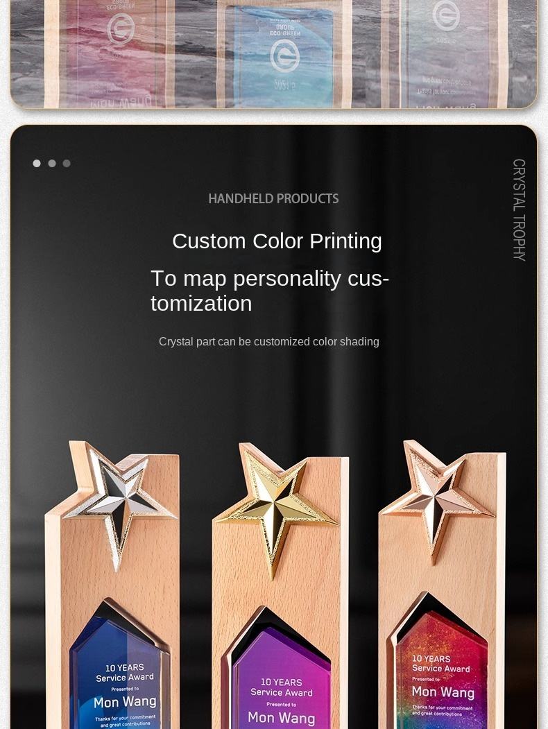 Custom High-End Solid Wood Crystal Trophy - JWFH Brand