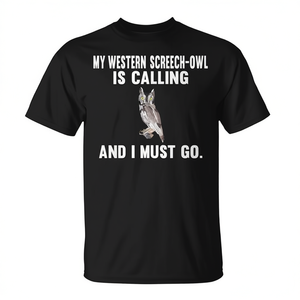 Camiseta Western Screech Owl Calling, camiseta promocional unisex negra para adultos - Product Image 2
