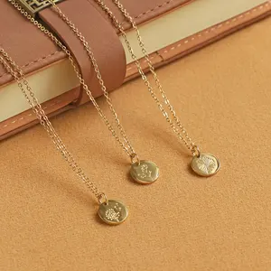 Tersedia perhiasan kecil kalung berlapis emas 18K 12mm kalung cakram kalung bunga lahir untuk hadiah ulang tahun wanita anak perempuan