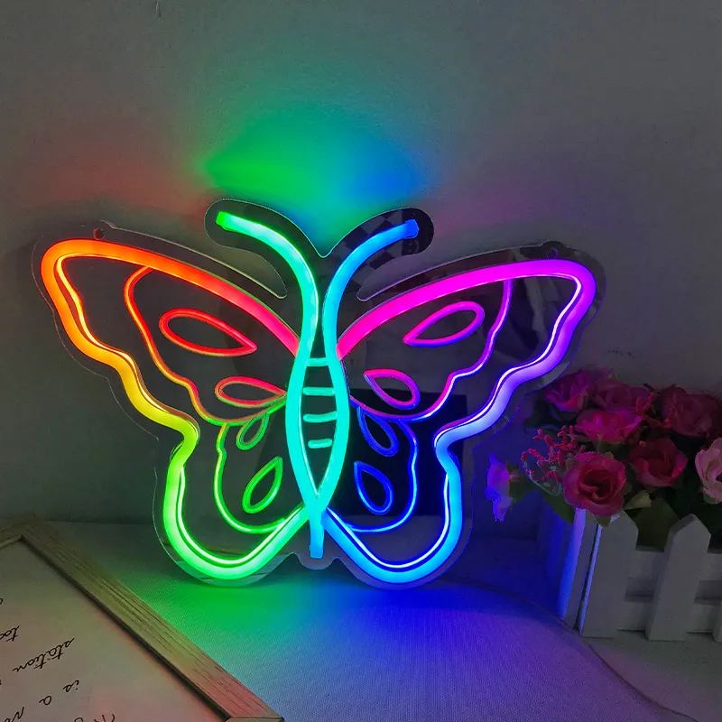 Diyatla kustom kupu-kupu Neon cermin kustom tabung neon pribadi untuk pernikahan kamar tidur dekorasi dengan lampu Led