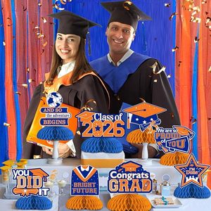 Centres <span class=keywords><strong>de</strong></span> table en nid d'abeille orange et bleu pour la remise des diplômes, décorations <span class=keywords><strong>de</strong></span> table « Vous l'avez fait ! » pour les fournitures <span class=keywords><strong>de</strong></span> fête des diplômés <span class=keywords><strong>de</strong></span> la promotion 2026 - Product Image 4