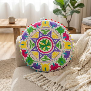 Vente en gros de taies d'oreiller et de coussins rondes en coton brodé à motif floral de luxe pour la maison, l'hôtel et l'hôpital - Product Image 3