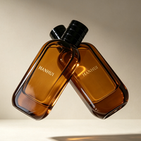 Flacon de parfum rectangulaire de luxe en verre ambré, avec logo personnalisé imprimé, atomiseur de parfum vide avec couvercle noir