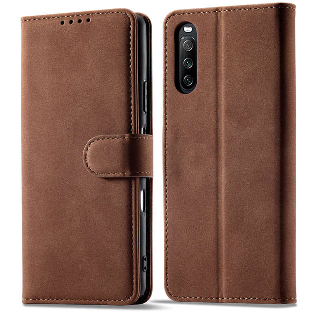 Mobile Case for Sony Xperia 10 Lll Retro Matte PU Leather With Card Slots Wallet Pouch TPU Shell Protective Cover for Sony