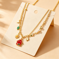 Collier Cœur Cerise Double Chaîne en Acier Inoxydable Plaqué Or 18K de Haute Qualité avec Diamants, Style Européen et Américain, Idéal pour un Cadeau