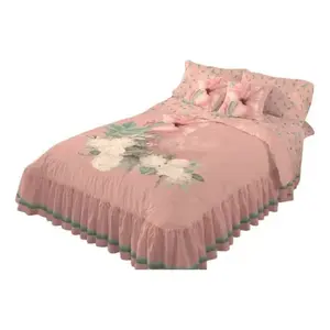 Juego de Edredón Doble Rosa Lily de Carla Depot, 3 Piezas, Estilo Princesa con Volantes Florales, para Uso Doméstico, para Todas las Temporadas - Product Image 4