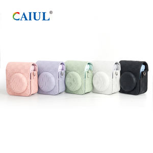 Étui de protection pour appareil photo <span class=keywords><strong>Instax</strong></span> <span class=keywords><strong>Mini11</strong></span>/12 en cuir PU vintage à damier solide en gros, style rétro - Product Image 2