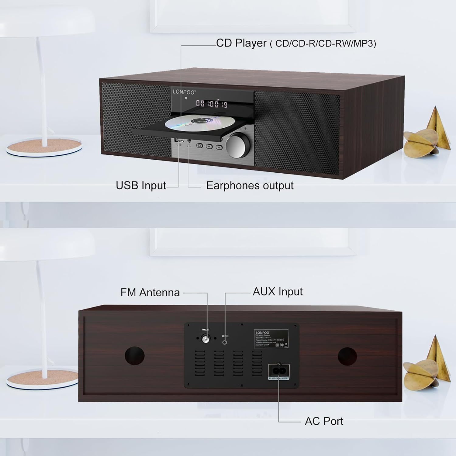 LONPOO LP-816 - Vintage Style Wireless BT System with FM