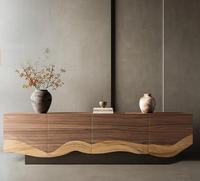 Mueble de TV Europeo Moderno de Mediados de Siglo, Estructura Elegante, Amplio Espacio de Almacenamiento, Acabado en Madera Natural, Muebles para Sala de Estar