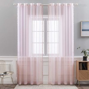 <span class=keywords><strong>Amazon</strong></span> Venta caliente ojal superior perspectiva chica habitación decorativo rosa de gasa pura cortinas de la ventana - Product Image 1