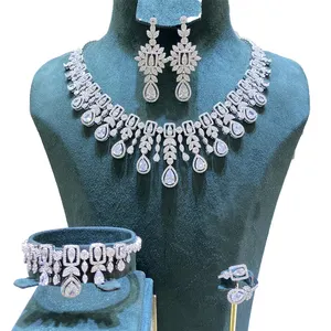 013615 Luxury 4PCS Wedding Accessories Full Zircon Jewellery Sets for Women Luxury Dubai CZ Bridal Jewelry Necklace Set