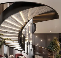 Escalier Courbé Moderne Optima Sur Mesure pour Villa avec Rampe en Acier, Éclairage LED, Marches en Acier, Design Élégant en Acier, Prix Direct Usine