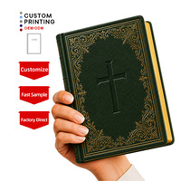 Nouvelle conception très demandée : Bible en cuir PU noir gaufré, couverture rigide, service d'impression personnalisé en gros pour usage religieux