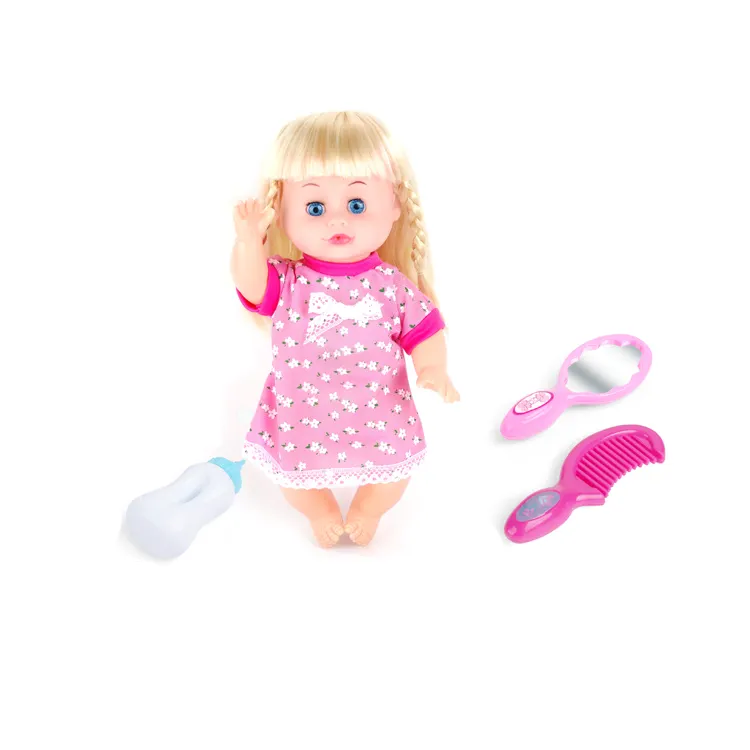 Mainan Boneka Bayi, 14 Inci 12 Suara dengan Sisir Botol Cermin Hadiah Gadis Plastik Mainan Boneka Bayi