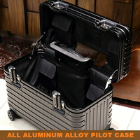 Valise longue à roulettes en alliage d'aluminium et de magnésium, avec couvercle rabattable, pour appareil photo, 20 pouces, petite valise cabine à roulettes, petite valise en aluminium