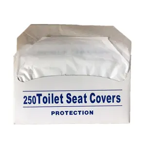Kertas penutup kursi Toilet sekali pakai setengah kali 250 hitungan 42*36cm bubur PE Virgin OEM dapat dibuang Hotel restoran perjalanan rumah tangga