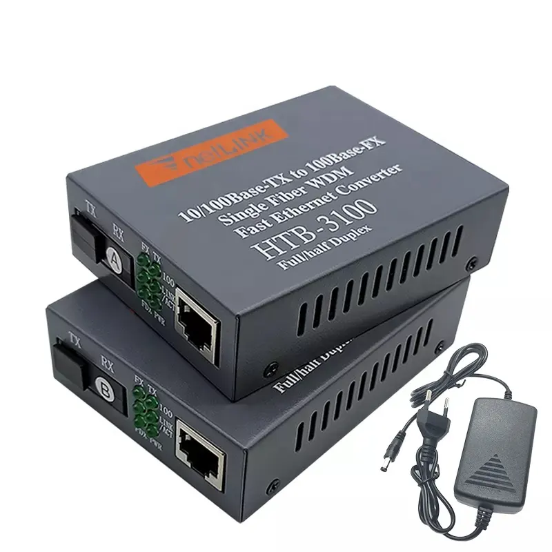 Neuer HTB-3100 AB Fiber Media Converter RJ45 20KM 10/100M Netlink Media Converter HTB-3100 EU-Stecker 5 V2A