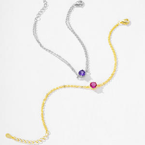 Bracelet chaîne en argent sterling S925 avec zircon violet taille ronde pour femme - Bijou tendance au quotidien, version cuivre personnalisable - Product Image 4