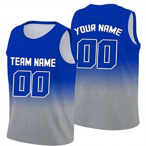 Maillot de basket personnalisé bleu gris dégradé, sublimé, nom et numéro de l'équipe, sans manches, unisexe, adulte, en maille 100% polyester - Product Image 2