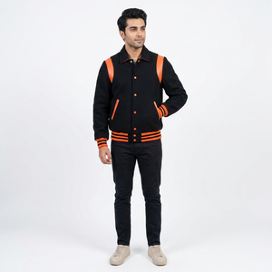 Custom Men's Varsity Jacket Fashion Brand Bomber Jacket 100% Wool PU <b>Leather</b> OEM Embroidery Patch Work Button Style Jacket - Product Image 1
