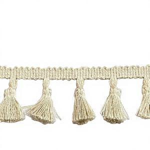 Custom 6.5cm Beige Crochet Knotted 100% Cotton Bullion Tassel <b>Fringe</b> Trims Garment Home Textile Decorative <b>Curtains</b> Rhinestone - Product Image 1