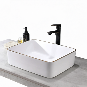 Lavabo de salle de bain rectangulaire moderne en céramique avec support de robinet monotrou pour la décoration de salle de bain d'hôtel - Product Image 1