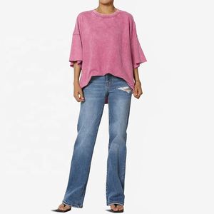 Camiseta extragrande vintage con lavado ácido de 280gsm de talla grande personalizada para mujer, camiseta informal holgada con cuello redondo para verano - Product Image 5