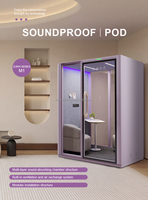 Cabine de bureau insonorisée mobile moderne avec structure en acier, porte en verre et éclairage LED pour bureau à domicile