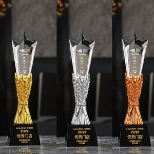 ถ้วยรางวัลแก้วคริสตัลแบบใหม่ถ้วยรางวัลดาวแบบกำหนดเองถ้วยรางวัลคริสตัลพร้อมฐานสีดำ - Product Image 1
