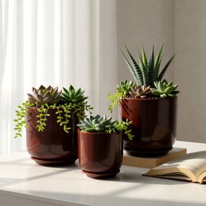 Macetas de Cerámica de Lujo para Interiores, <span class=keywords><strong>Color</strong></span> <span class=keywords><strong>Vino</strong></span> Tinto, para Jardín, Ecológicas, Ligeras, con Orificio de Drenaje, Pequeñas - Product Image 6