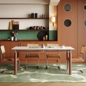 โต๊ะรับประทานอาหารทรงสี่เหลี่ยมผืนผ้าไม้เนื้อแข็งสไตล์บาวเฮาส์ สีวอลนัท เฟอร์นิเจอร์บ้านสไตล์นอร์ดิกสมัยใหม่ โครงสร้างแข็งแรง ดีไซน์แบบผสมผสาน - Product Image 2