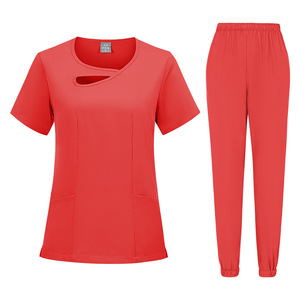 Women Scrub Suit Set Moisture Wicking Knitted Split Uniform Hospital Workwear Full Coverage Medical Operating Room Apparel - Product Image 5
