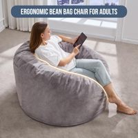 Gris clair Confortable Peluche Xxl Big Bean Bag Chaises Oversize Beanbag Soft Faux Fur Covers Giant Foam Ball Bean Bag Sofa pour Adultes
