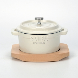 Mini <span class=keywords><strong>cocotte</strong></span> ronde <span class=keywords><strong>en</strong></span> <span class=keywords><strong>fonte</strong></span> avec plateau <span class=keywords><strong>en</strong></span> bois Mini casserole <span class=keywords><strong>en</strong></span> <span class=keywords><strong>fonte</strong></span> pour four hollandais Mini pot de service pour serveur - Product Image 1
