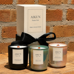 AIKUN OEM Wholesale Luxury Minimalist Modern Refillable Soy Wax Aromatherapy Glass <b>Candle</b> Set for Home Fragrance - Product Image 2