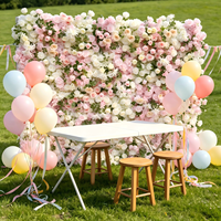 Mur floral artificiel réaliste fait main en tissu, roses roses en soie blanches, 8x8 pieds, pour décoration de mariage/événement/fête - Vente en gros